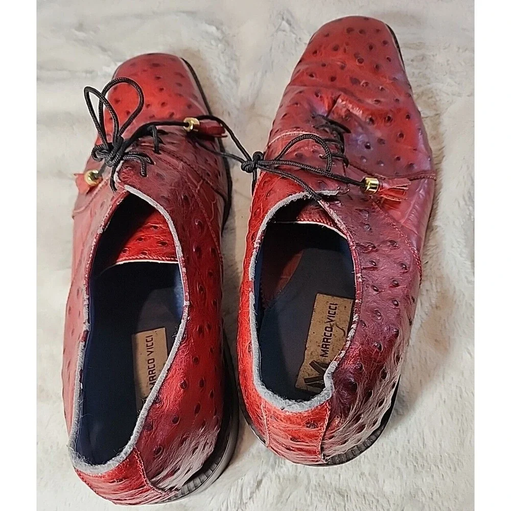 MARCO VICCI Mens Shoes 13 Otis Oxford Leather Dress Red Ostrich Patterned Luxury